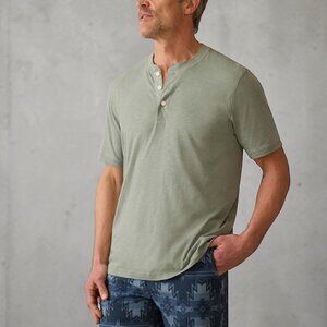 Faherty Sunwashed Henley Shirt L Sage Green Organic Cotton Short Sleeve Relaxed